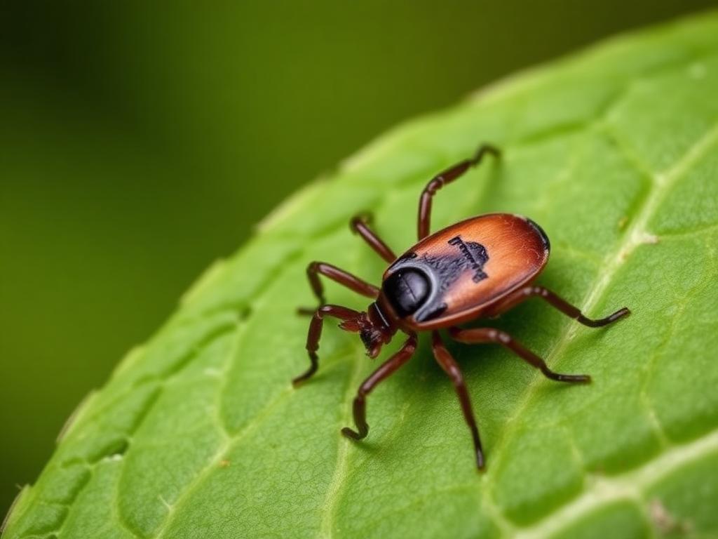 Close-up of a blacklegged tick on a leaf — the vector for Lyme disease